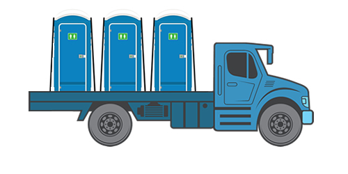 Porta potty rental delivery truck responding quickly to an emergency call in Lorain County
